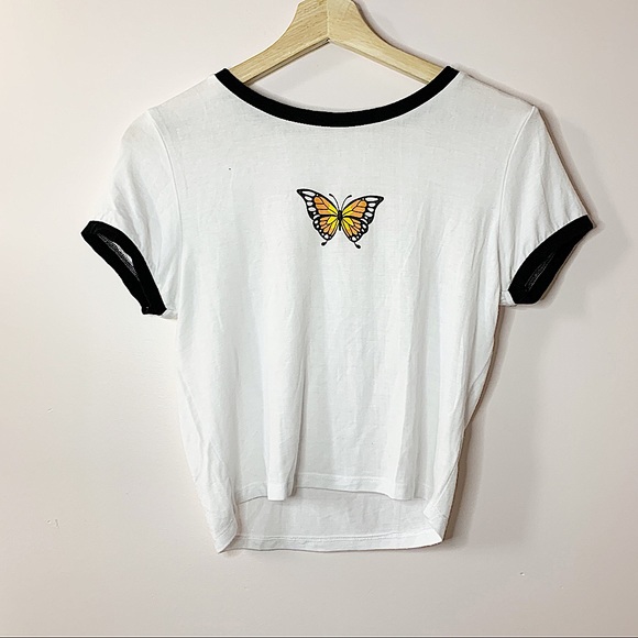 STREETWEAR | White butterfly crop top tee shirt size L - Picture 1 of 6